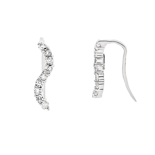 Boucles d'Oreilles Argent 925 Millièmes Rhodié & Oxydes de Zirconium serti en Motif S