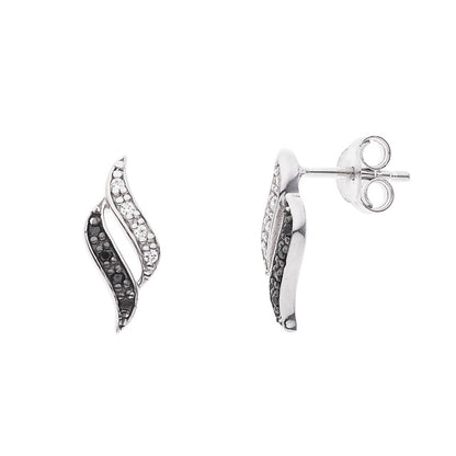 Boucles d'Oreilles Motifs FLEURS Argent 925 Millièmes Rhodié & Oxydes de Zirconium Blancs et Noirs