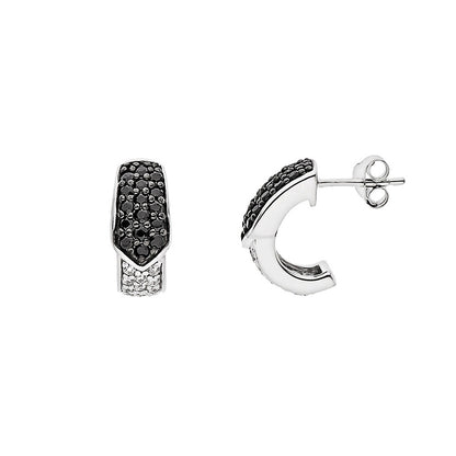 Boucles d'Oreilles Argent 925 Millièmes Rhodié & Oxydes de Zirconium Blancs et Noirs