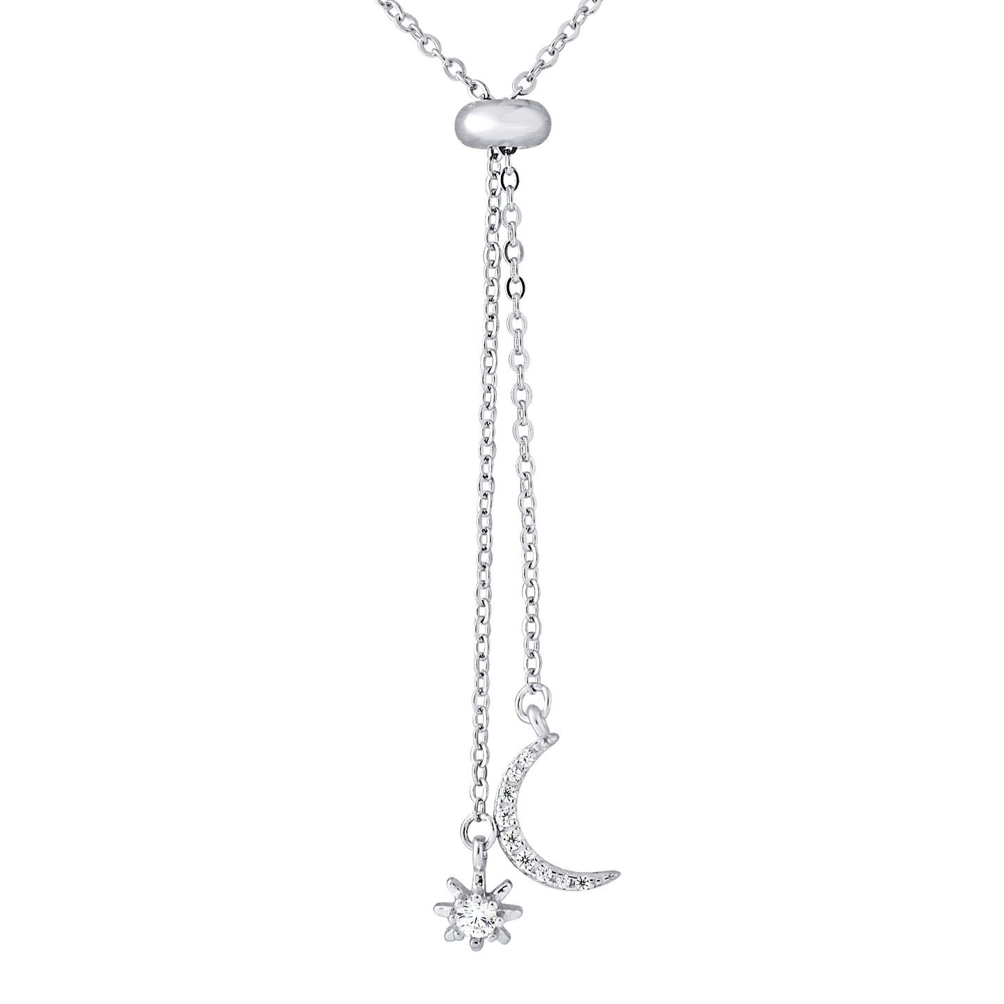 Collier "CRAVATE" réglable motif LUNE ET ÉTOILE avec Oxydes de Zirconium