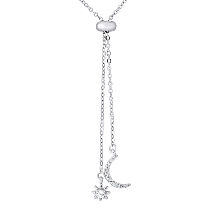 Collier "CRAVATE" réglable motif LUNE ET ÉTOILE avec Oxydes de Zirconium