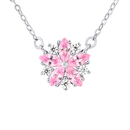 Collier motif "FLEUR" Pétales ROSE avec Oxydes de Zirconium roses et blancs