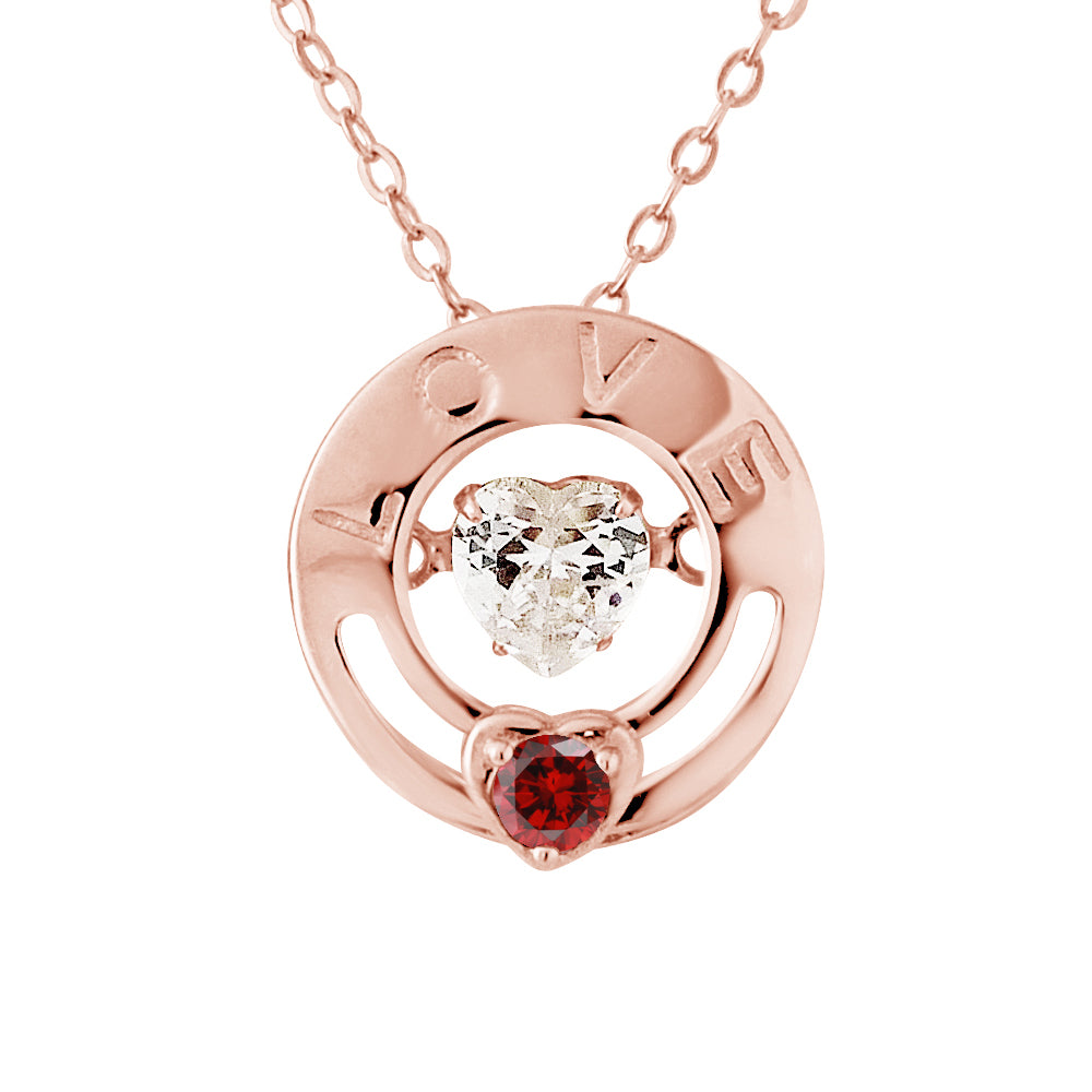 Collier motif "CERCLE" LOVE avec coeur Blanc et Rouge en Oxyde de Zirconium