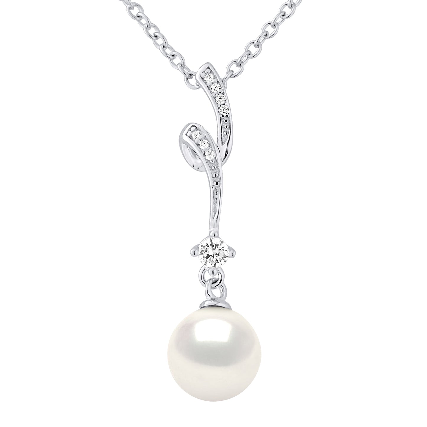 Collier Pendentif "FANTAISIE" Perle Blanche et Oxydes de Zirconium