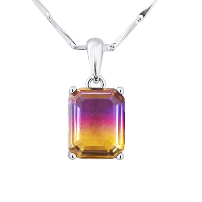 Collier motif "RECTANGLE" Pierre en CRYSTAL BICOLORE Violet/Jaune