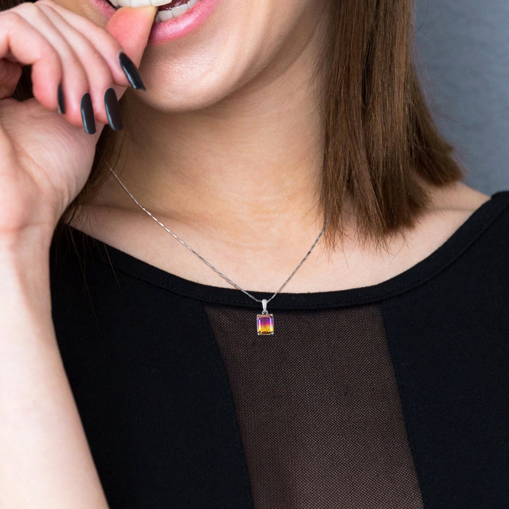 Collier motif "RECTANGLE" Pierre en CRYSTAL BICOLORE Violet/Jaune