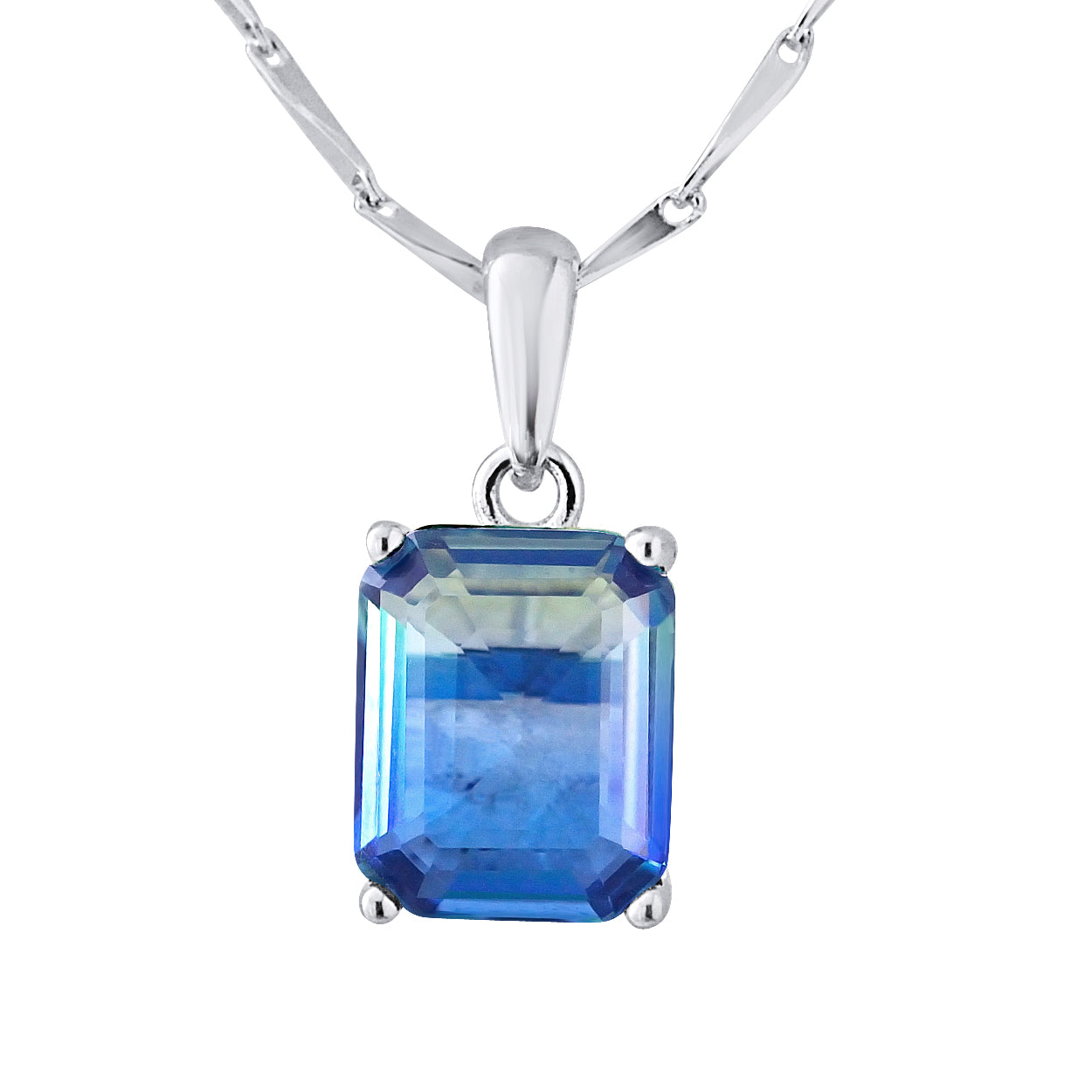 Collier motif "RECTANGLE" Pierre en CRYSTAL BICOLORE Vert/Bleu