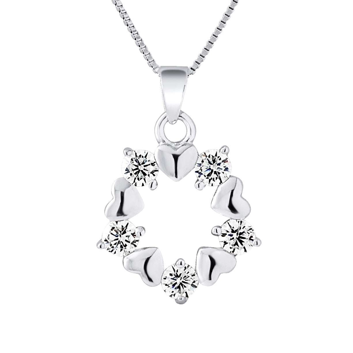 Collier motif "CERCLE" Alterné Coeur et Oxydes de Zirconium en argent 925/1000