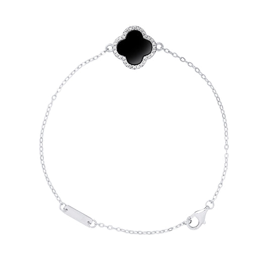 Bracelet motif "TREFLE" NOIR et Oxydes de Zirconium