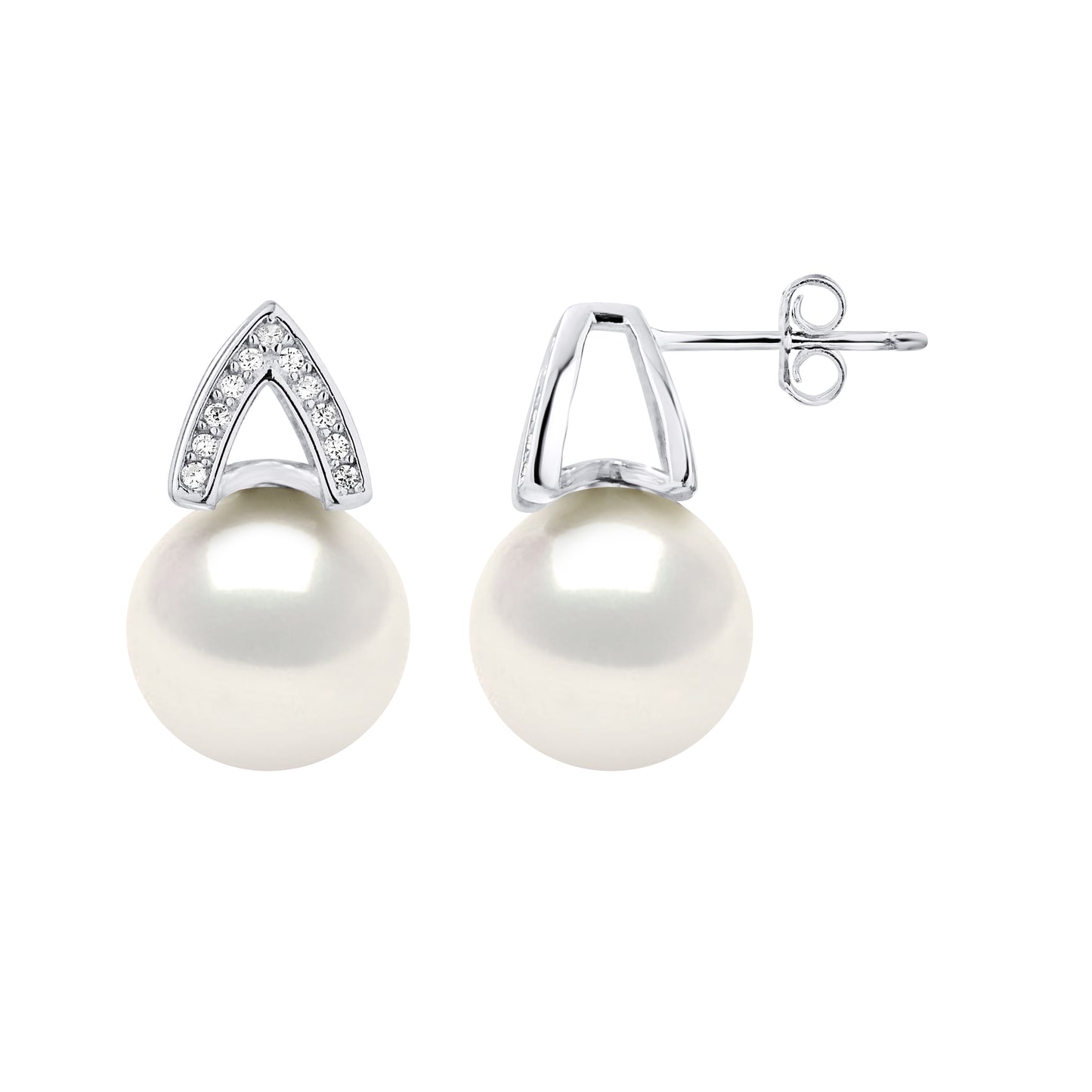 Boucles d'Oreilles en "V" avec Perles Blanches de diamètre 10,50 mm