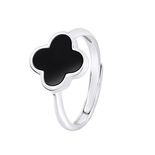 Bague motif "TREFLE" NOIR Ajustable