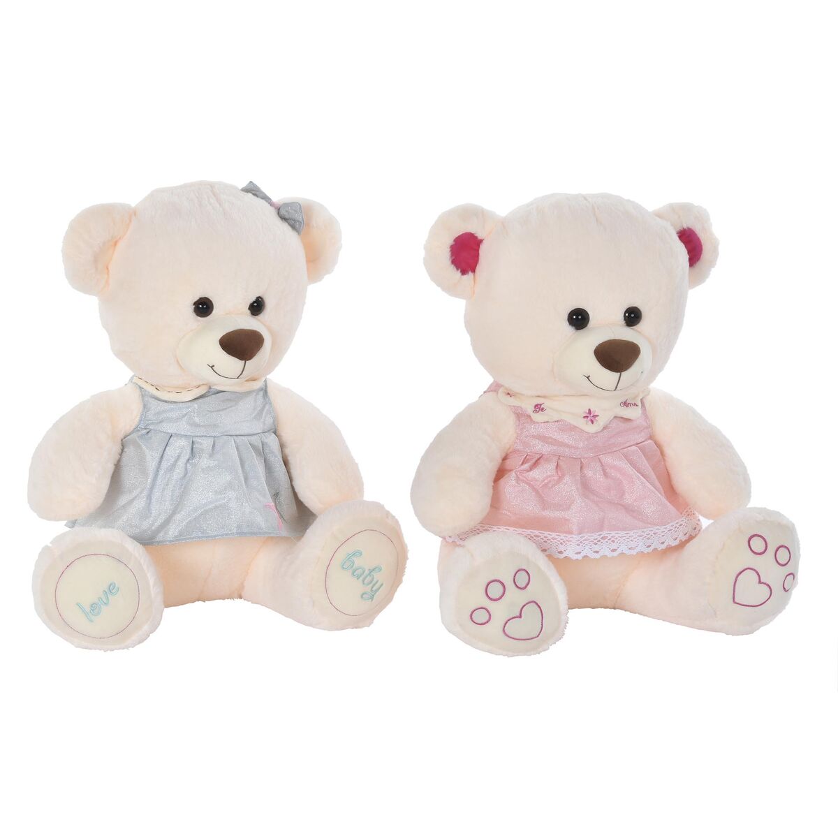 Ours en peluche DKD Home Decor Beige Rose Polyester Vert Enfant Ours (2 Unités)