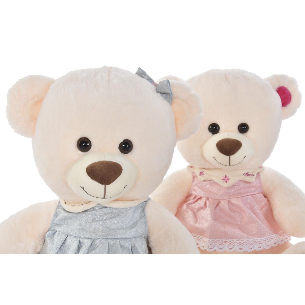 Ours en peluche DKD Home Decor Beige Rose Polyester Vert Enfant Ours (2 Unités)