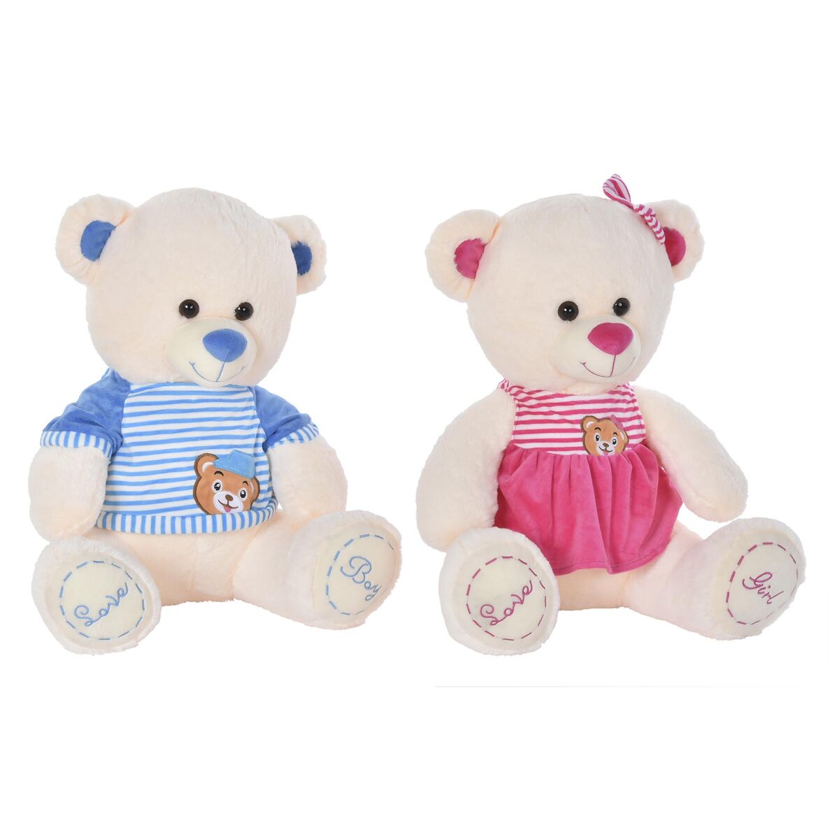 Ours en peluche DKD Home Decor Beige Bleu Rose Polyester Enfant Ours (2 Unités)