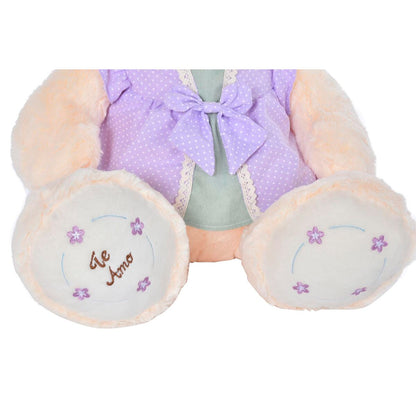 Ours en peluche DKD Home Decor Robe Beige Rose Lila Polyester Enfant Ours (2 Unités)