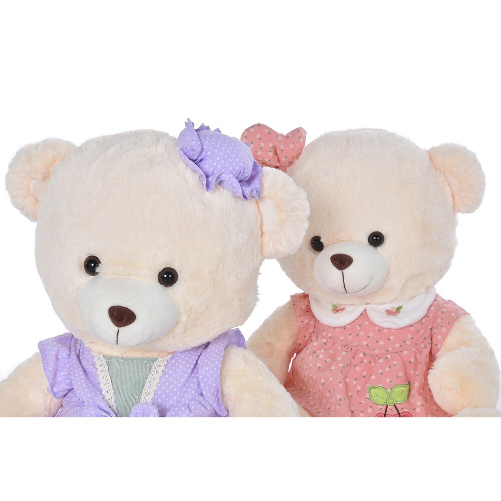 Ours en peluche DKD Home Decor Robe Beige Rose Lila Polyester Enfant Ours (2 Unités)