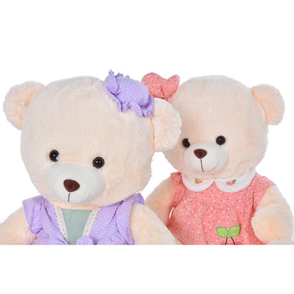 Ours en peluche DKD Home Decor Robe Beige Rose Lila Polyester Enfant Ours (2 Unités)