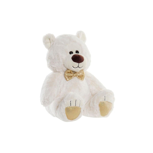 Ours en peluche DKD Home Decor Nœud papillon Doré Polyester Blanc Enfant Ours