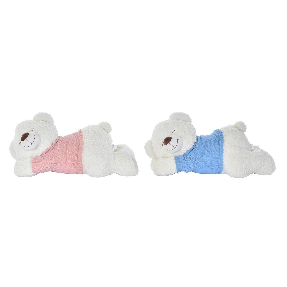 Ours en peluche DKD Home Decor Bleu Rose Polyester Blanc Enfant Allongé (2 Unités)