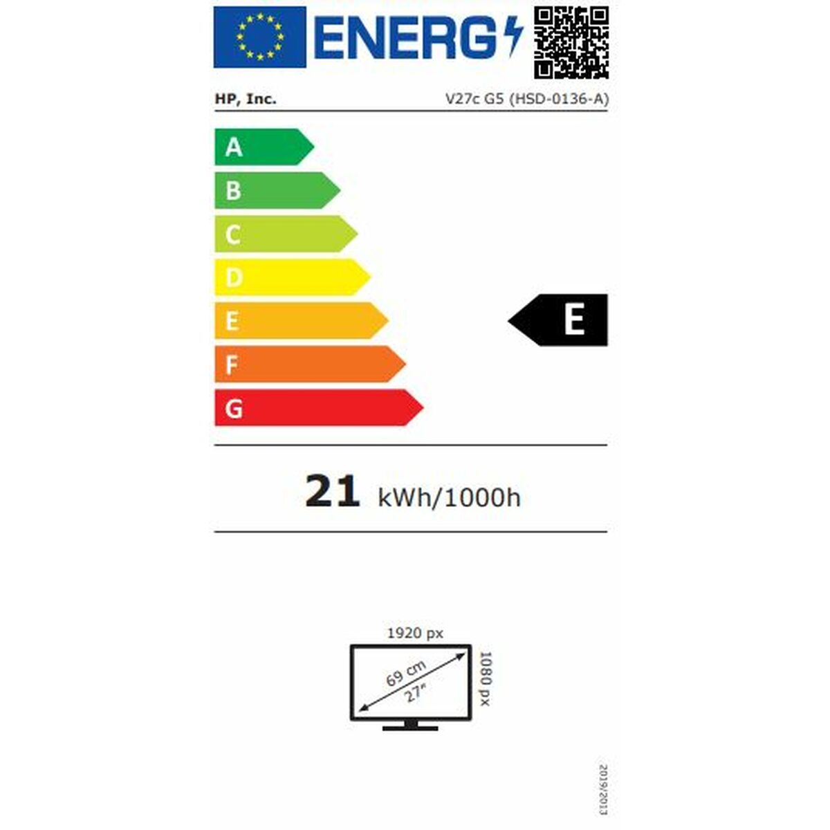 Écran HP V27c G5 27" VA LCD Flicker free 50-60  Hz