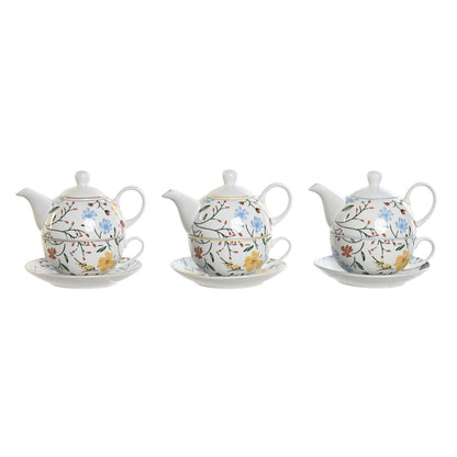 Jeu de Théière DKD Home Decor Porcelaine Bleu Terre cuite Blanc Jaune (3 Unités)