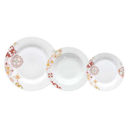 Assietes 18 Pièces Porcelaine Bordeaux 1 cm Moutarde