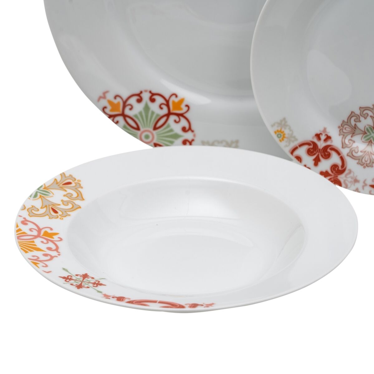 Assietes 18 Pièces Porcelaine Bordeaux 1 cm Moutarde