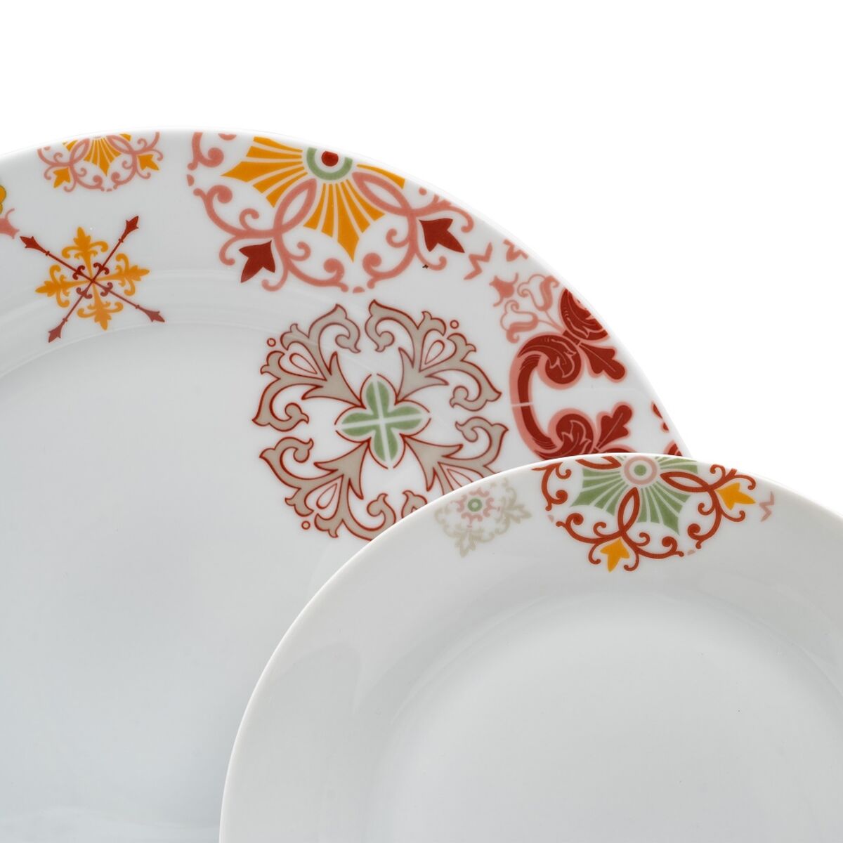 Assietes 18 Pièces Porcelaine Bordeaux 1 cm Moutarde