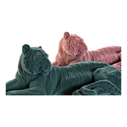 Figurine Décorative DKD Home Decor 36 x 17,5 x 13,3 cm Tigre Vert Résine Rose clair Flocage