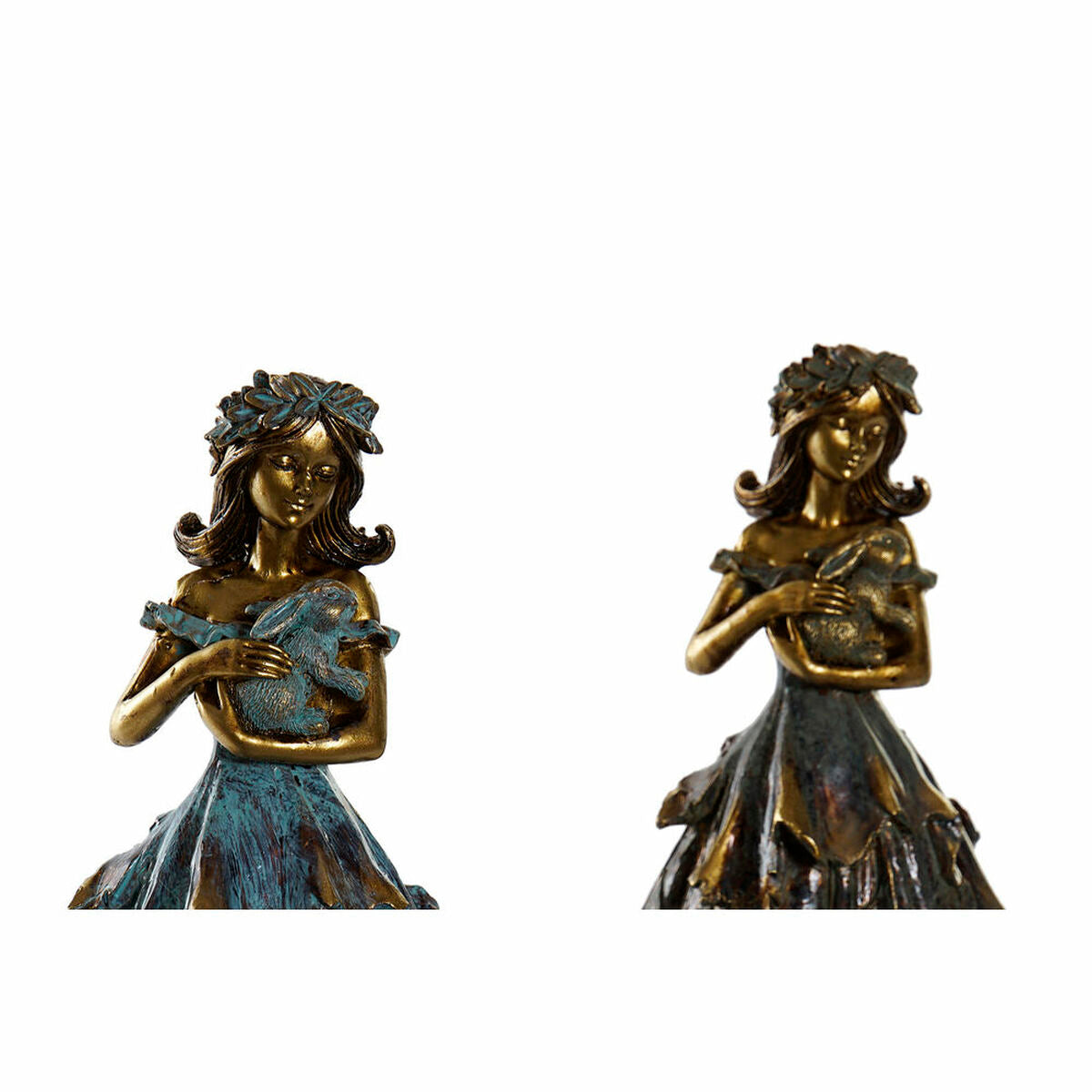 Figurine Décorative DKD Home Decor 17 x 12,5 x 29,5 cm Femme Bleu Cuivre Résine