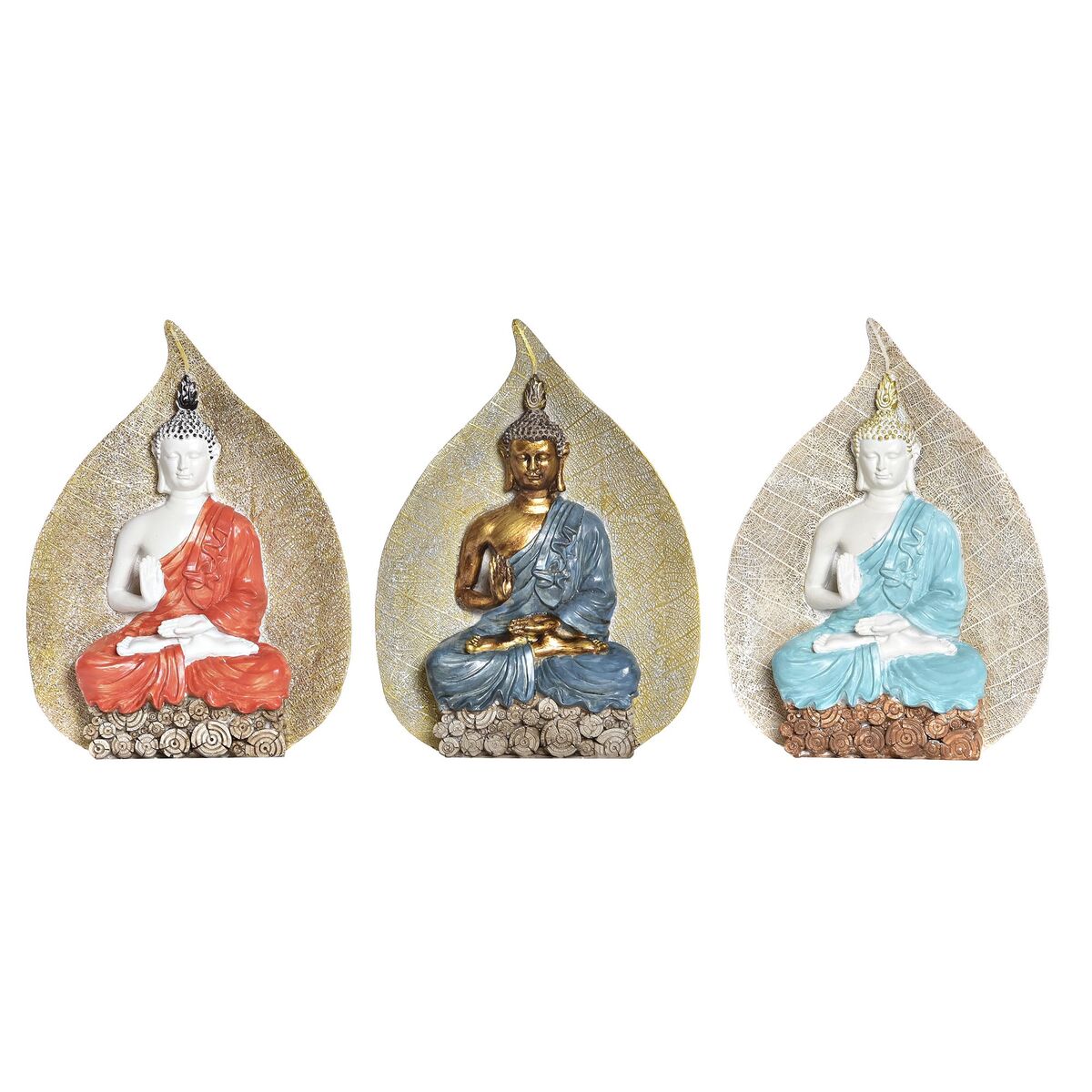 Figurine Décorative DKD Home Decor Bleu Rouge Orange Doré Buda Oriental 15,5 x 5 x 20,7 cm (3 Pièces)