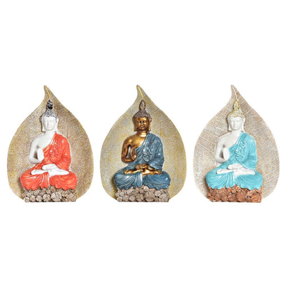 Figurine Décorative DKD Home Decor Bleu Rouge Orange Doré Buda Oriental 15,5 x 5 x 20,7 cm (3 Pièces)