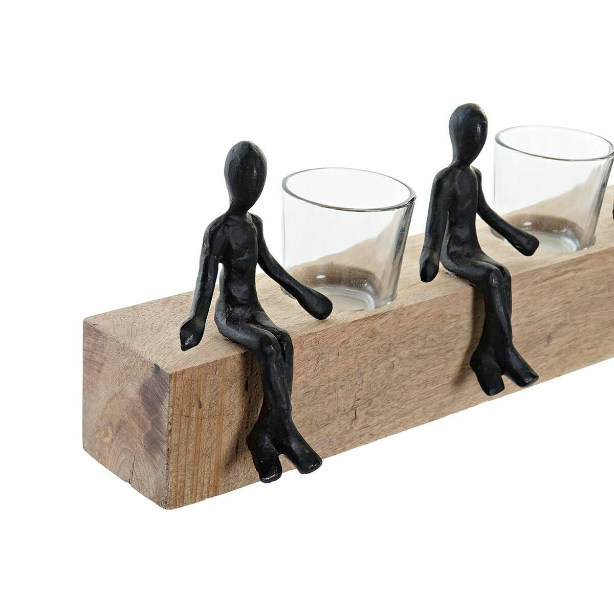 Bougeoir DKD Home Decor Verre Naturel Bois de manguier  43 x 9 x 14 cm