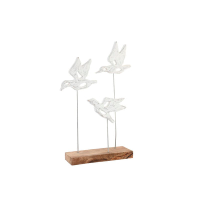 Figurine Décorative DKD Home Decor Marron Blanc Fer Bois de manguier Oiseaux (32 x 10 x 51 cm)