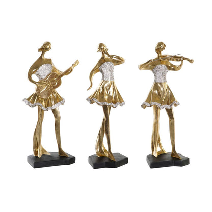 Figurine Décorative DKD Home Decor Musique 20 x 12 x 41,5 cm Ballerine Doré Romantique (3 Unités)