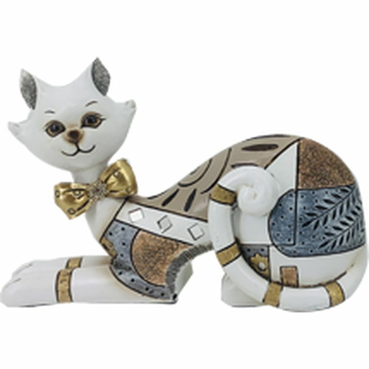 Figurine Décorative DKD Home Decor Blanc Doré Chat 22,5 x 8 x 15 cm (2 Unités)