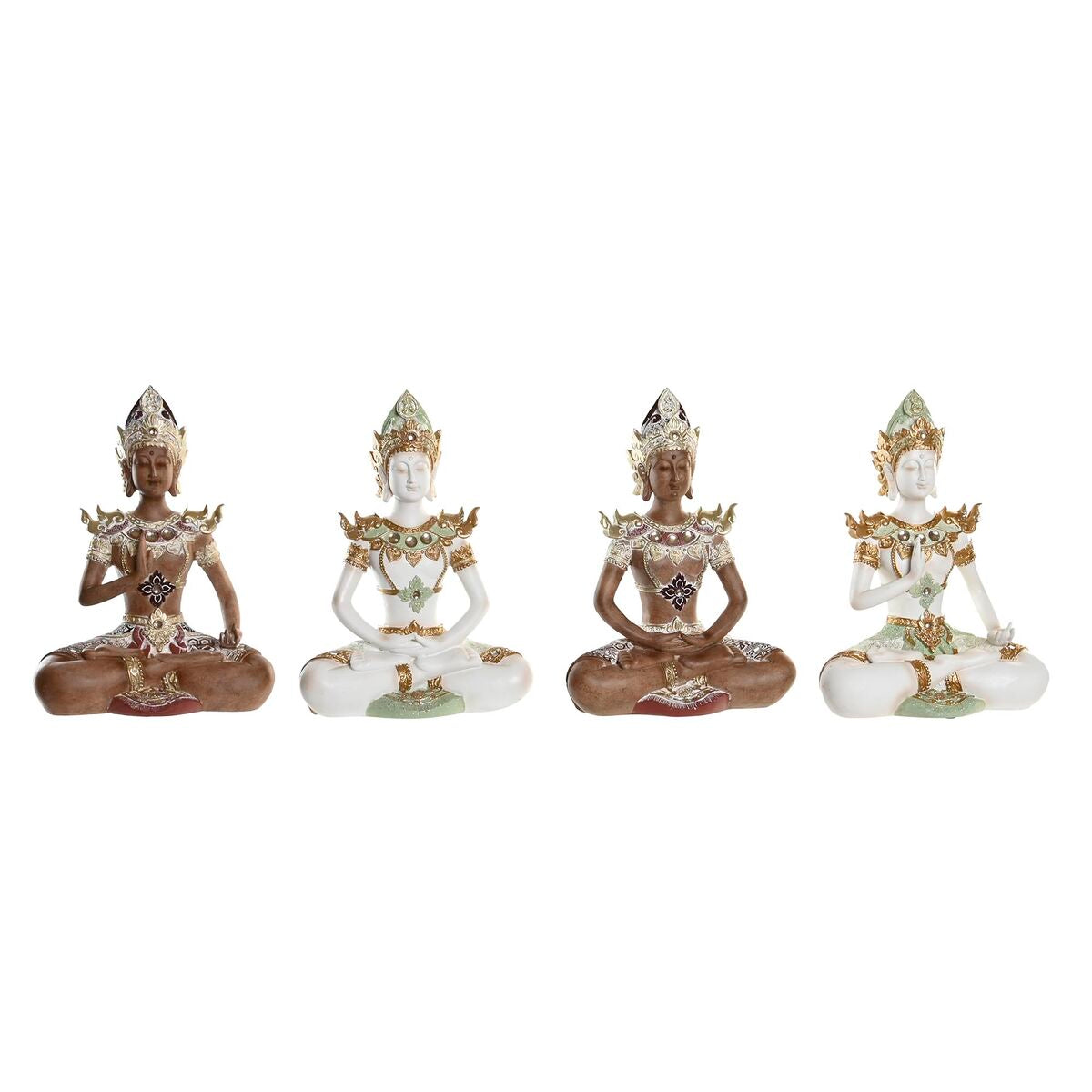 Figurine Décorative DKD Home Decor 20,5 x 10,5 x 28,5 cm Marron Buda Blanc Oriental (4 Pièces)