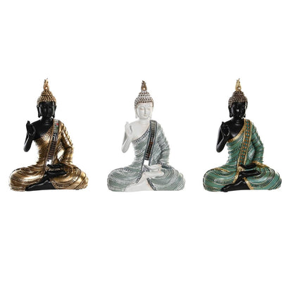 Figurine Décorative DKD Home Decor 19 x 10 x 26,5 cm Bleu Doré Buda Vert Oriental (3 Pièces)