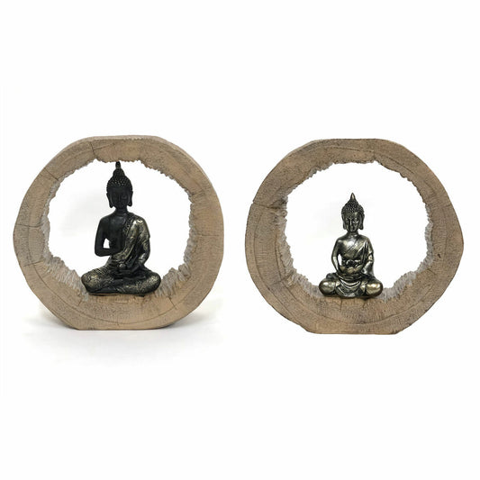 Figurine Décorative DKD Home Decor Noir Naturel Buda 20,5 x 6 x 18,5 cm (2 Unités)