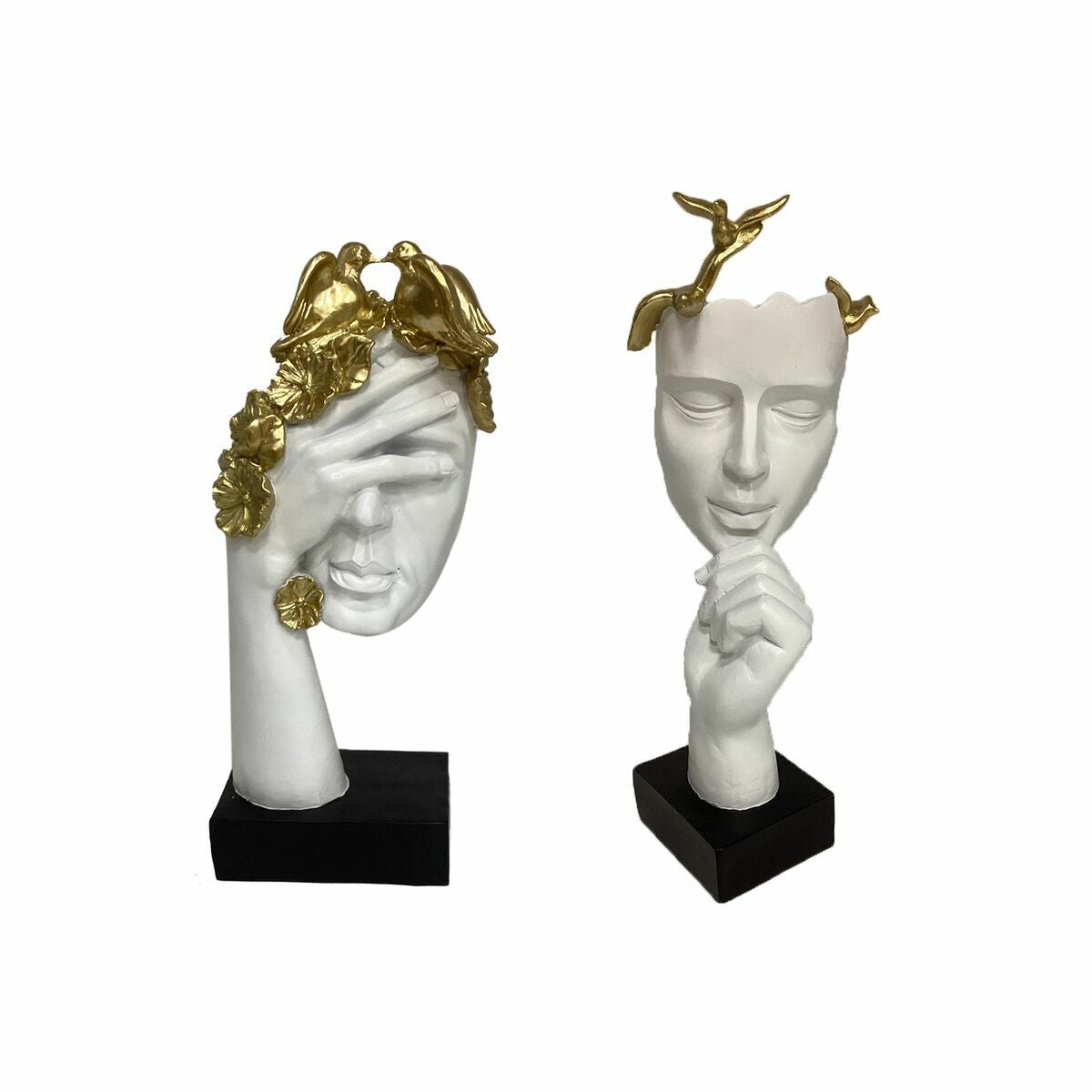 Figurine Décorative DKD Home Decor Visage Blanc Doré 14,5 x 9,5 x 31 cm (2 Unités)