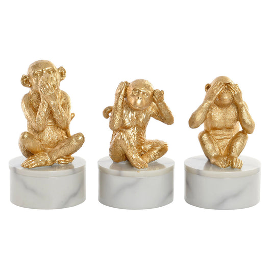 Figurine Décorative DKD Home Decor Blanc Doré Tropical Singes 10,5 x 10,5 x 18,5 cm (3 Pièces)