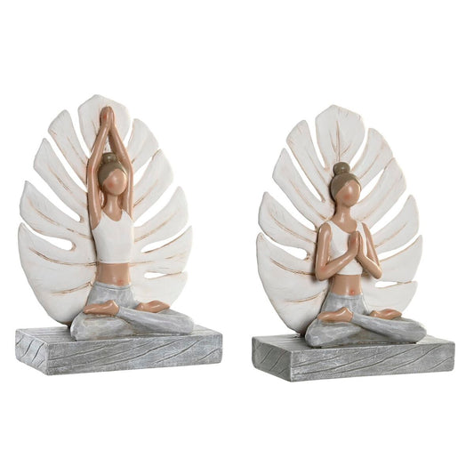 Figurine Décorative DKD Home Decor 16 x 7,5 x 21 cm Gris Blanc Yoga (2 Unités)