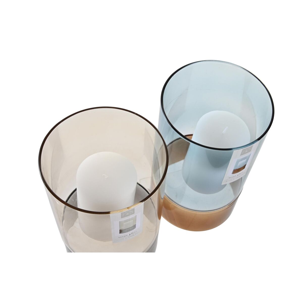 Bougeoir DKD Home Decor Verre Bicolore Cire 13 x 13 x 21 cm (2 Unités)