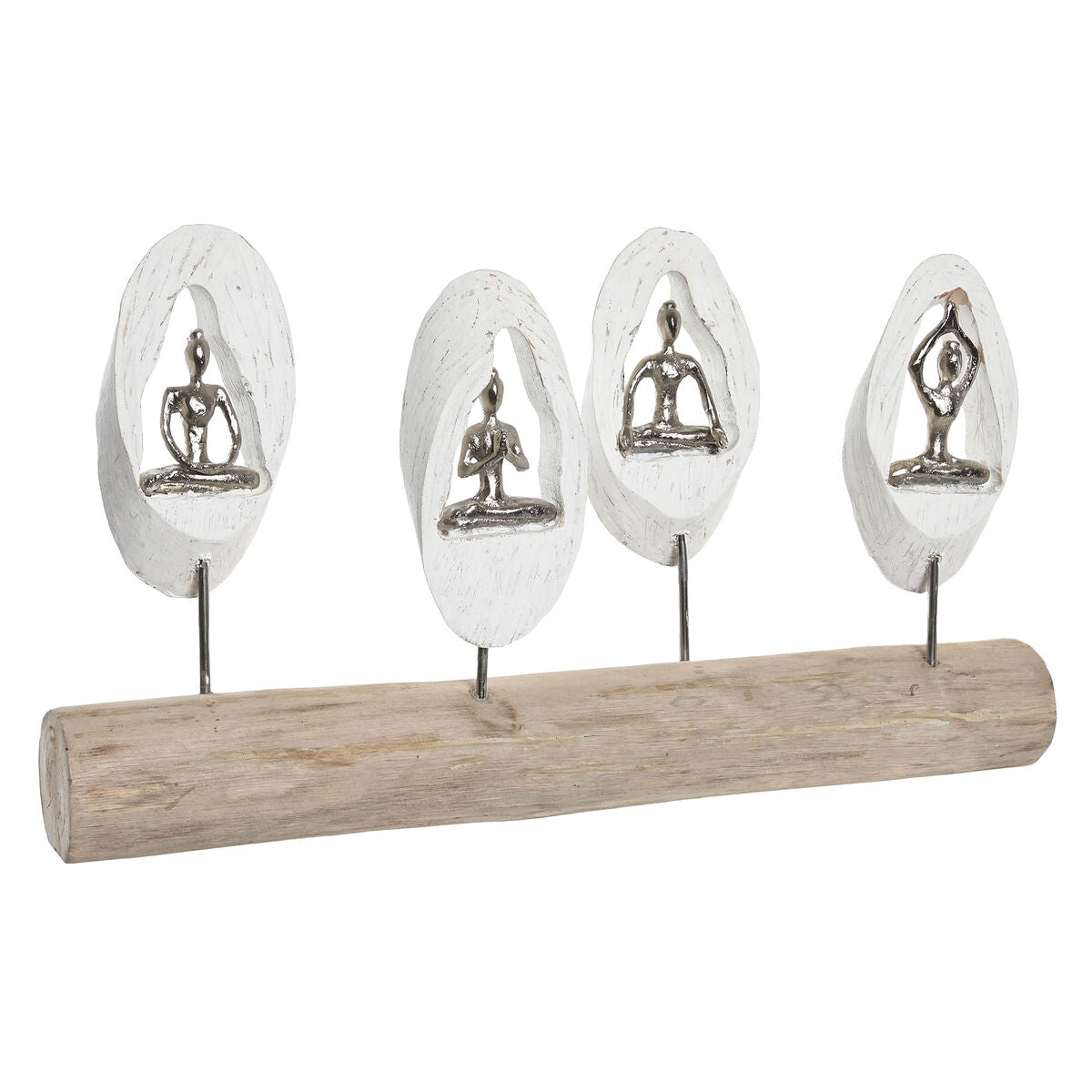 Figurine Décorative DKD Home Decor 56 x 8 x 31 cm Marron Aluminium Blanc Bois de manguier Yoga