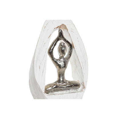 Figurine Décorative DKD Home Decor 56 x 8 x 31 cm Marron Aluminium Blanc Bois de manguier Yoga