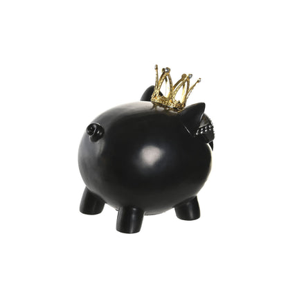 Figurine Décorative DKD Home Decor 13,5 x 11 x 14 cm Noir Doré Cochon (2 Unités)