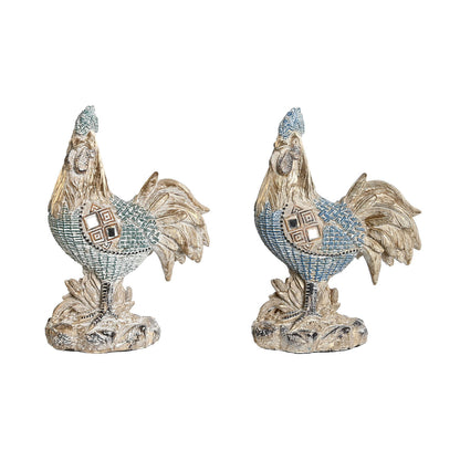 Figurine Décorative DKD Home Decor 14,3 x 7,5 x 20 cm Bleu Turquoise Coq Décapé (2 Unités)