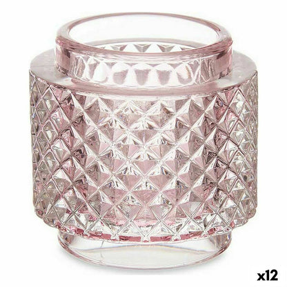 Bougeoir Rose verre (9 x 8,8 x 9 cm) (12 Unités)