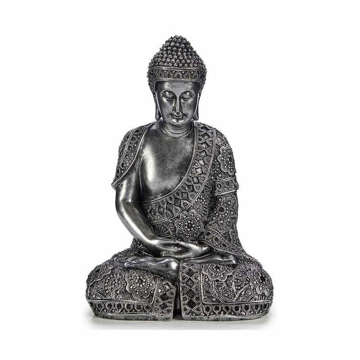 Figurine Décorative Buda Assis Argenté 17 x 32,5 x 22 cm (4 Unités)