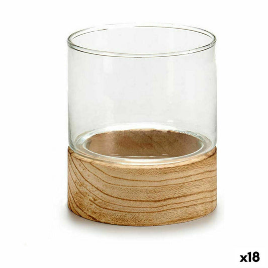 Bougeoir Marron Transparent Bois Verre 10 x 11,1 x 10 cm (18 Unités)